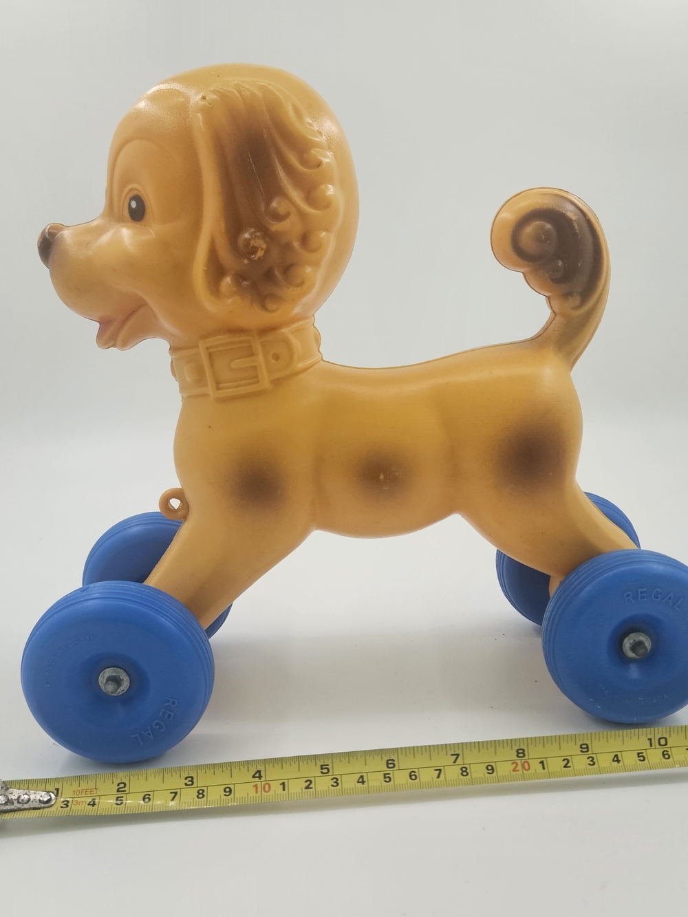 Vintage Regal Toys Dog Pull String Toy, 1960s Canada Blowmold Plastic Dog Toy